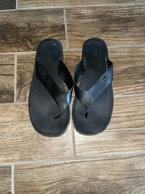 Tory Burch black Leather Platform Flip Flops